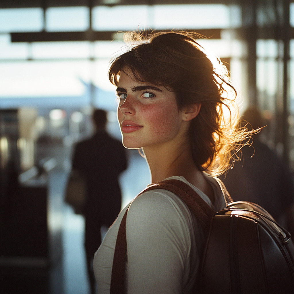 A pleased woman leaving the airport | Source: Midjourney