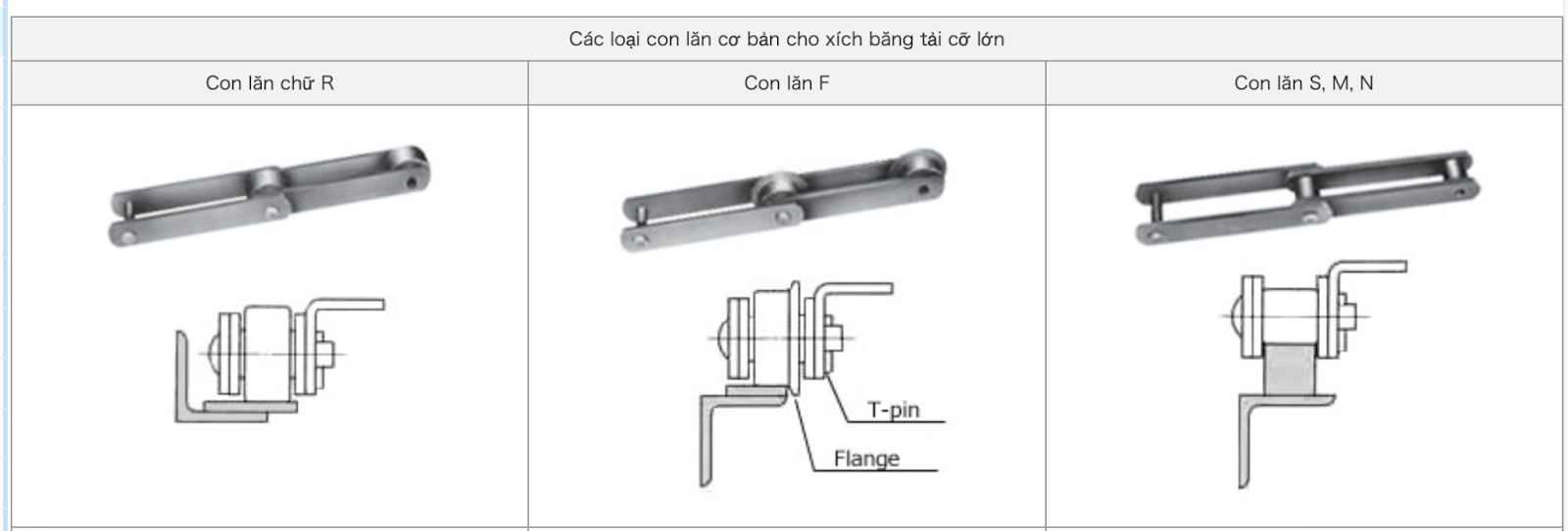 Các loại con lăn xích băng tải lớn