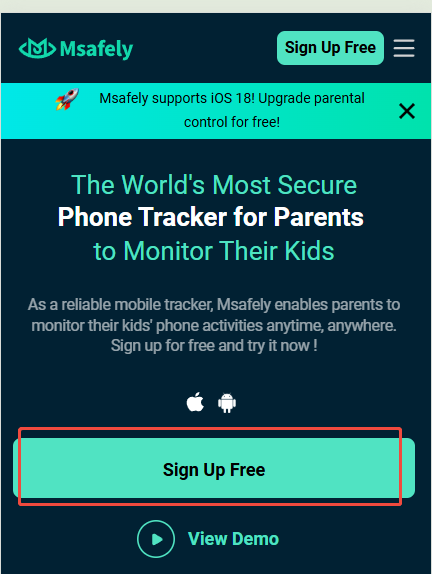 Msafely sign up free button