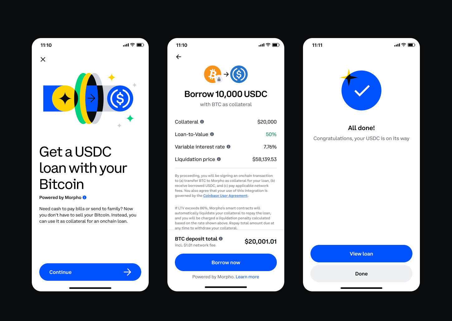 coinbase borrow usdc bitcoin collateral