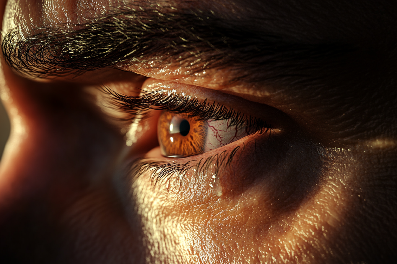 Close-up of a teary-eyed man | Source: Midjourney