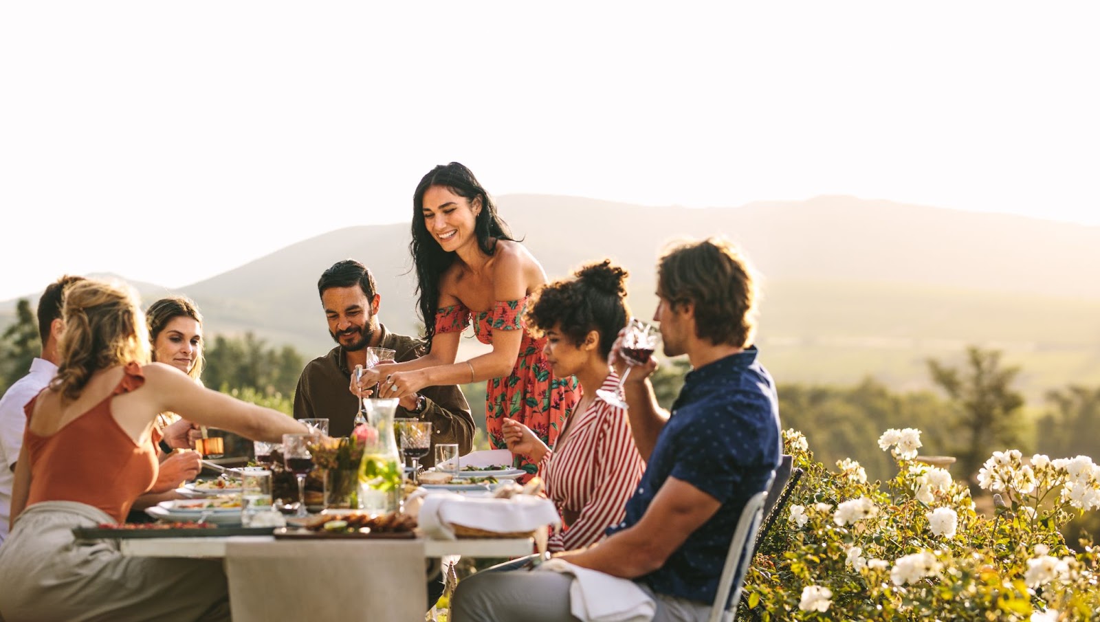 A dinner party outside.