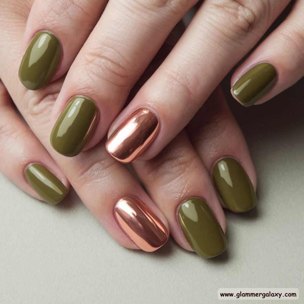 Olive green nails with Olive and Copper for a Luxe Look