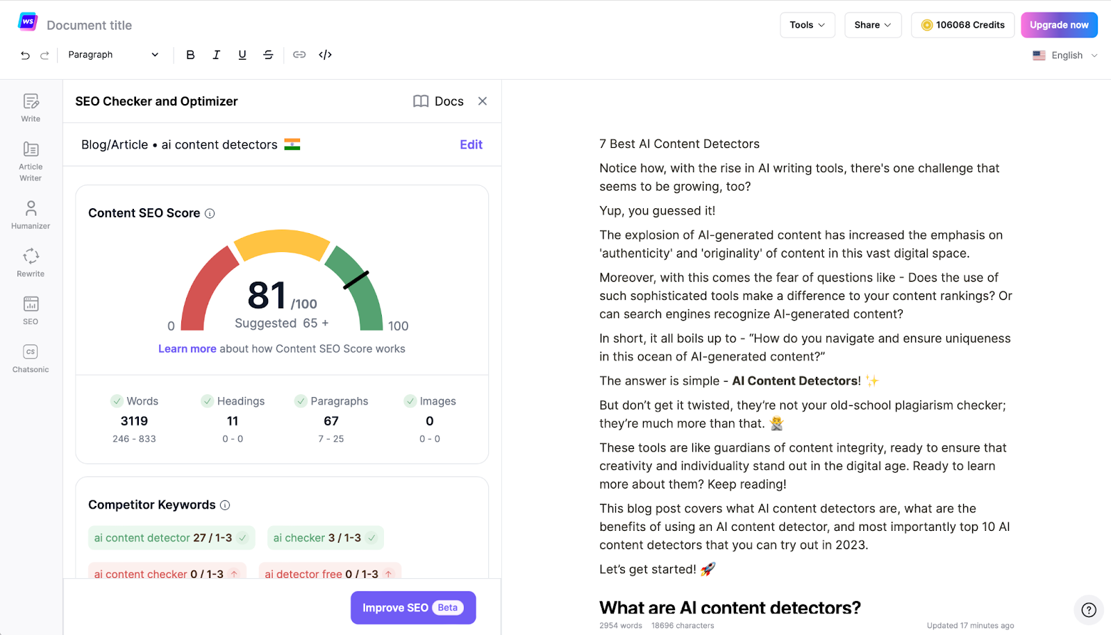 Writesonic’s On-Page SEO Checker - Content automation