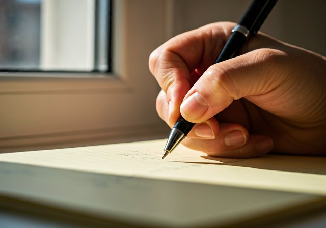 a person writing down a grocery list with a pen on a piece of paper