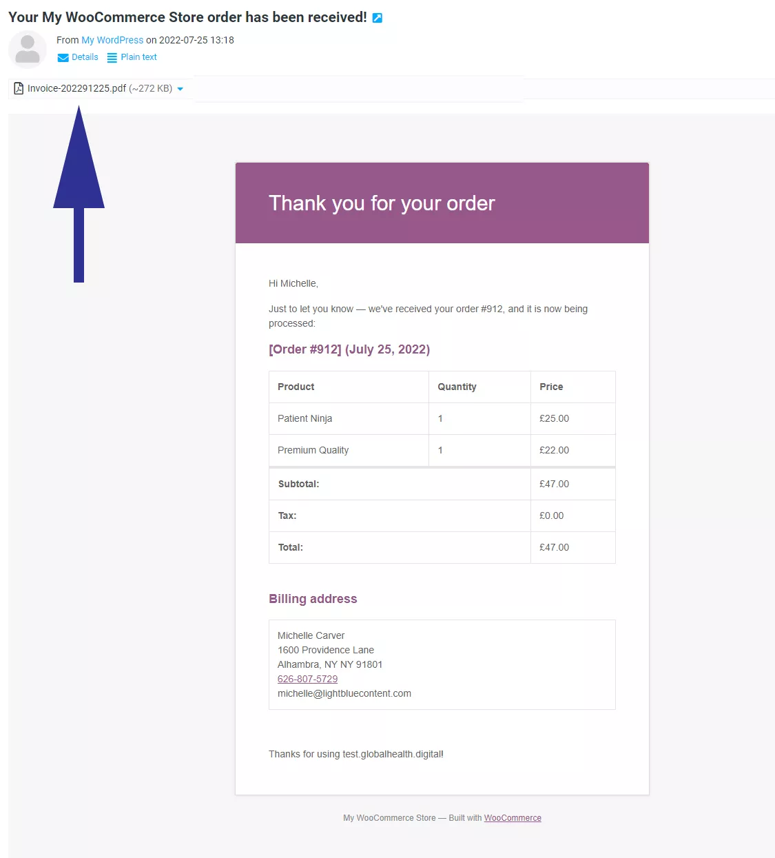 invoice attached to email