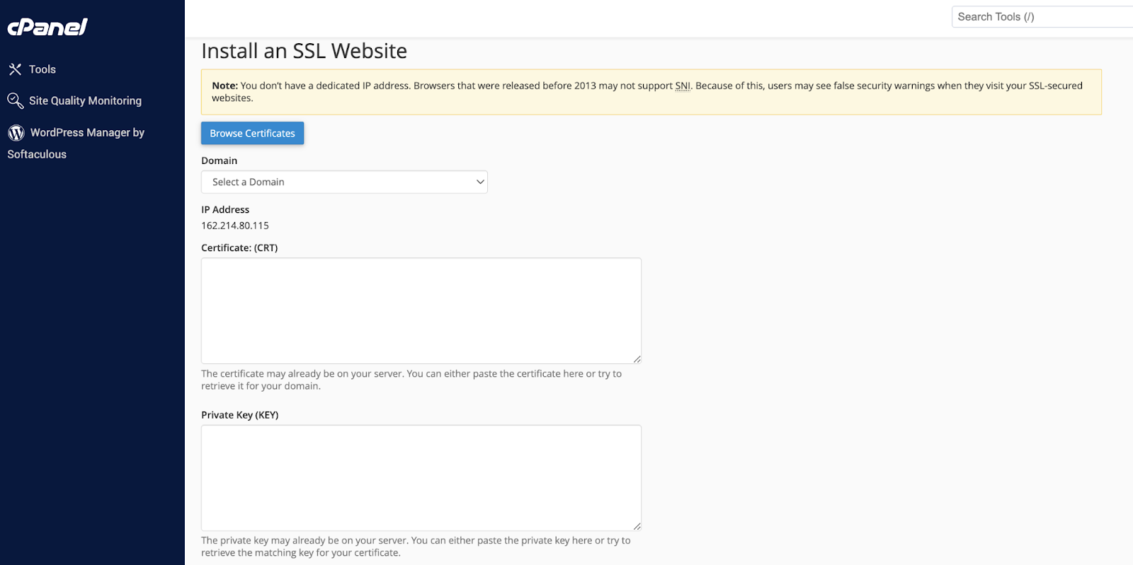 how to install SSL certificate using cPanel