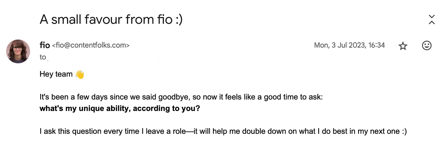 Screenshot of an email from fio