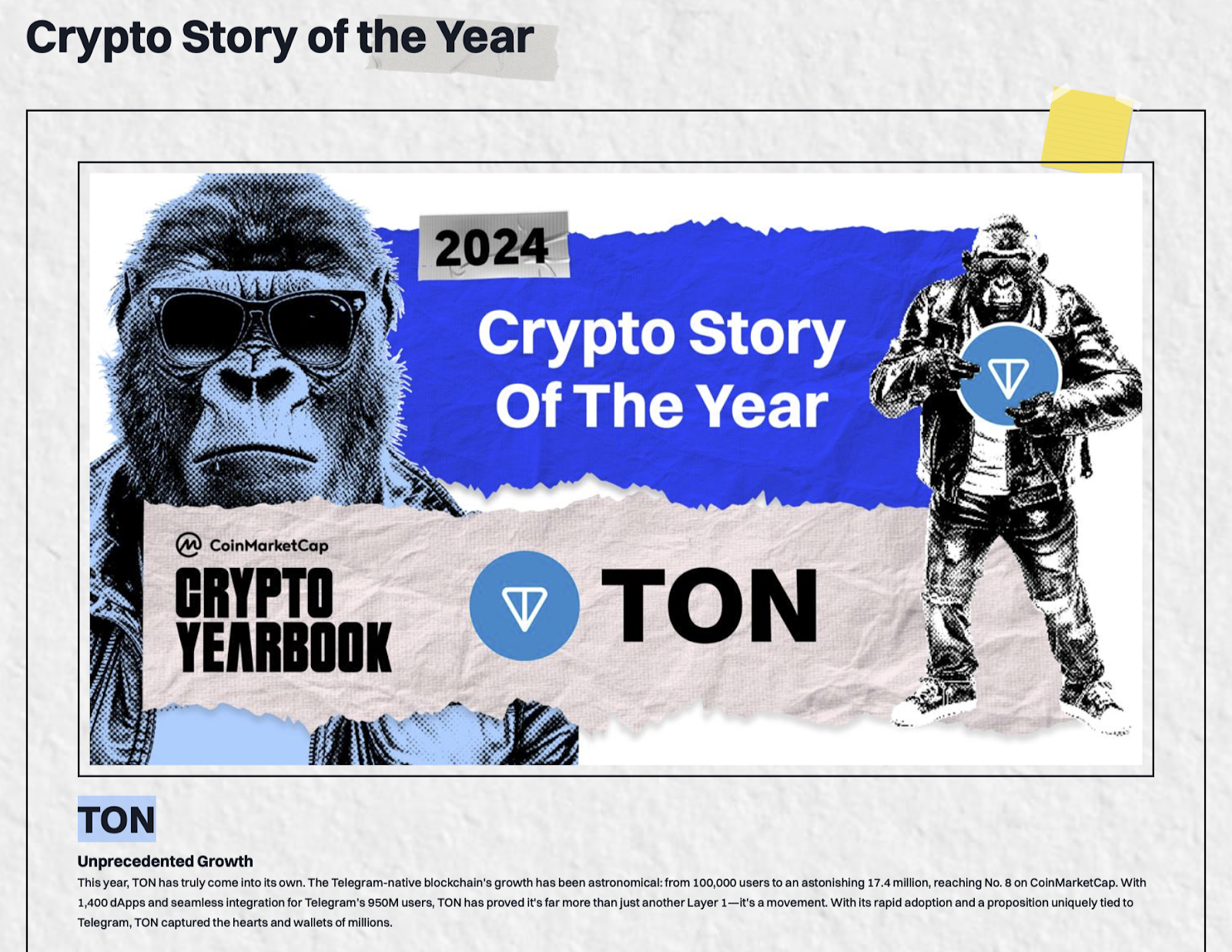 TON’s user base soared from 100,000 to 17.4 million in 2024, driven by its integration with Telegram’s massive audience.
