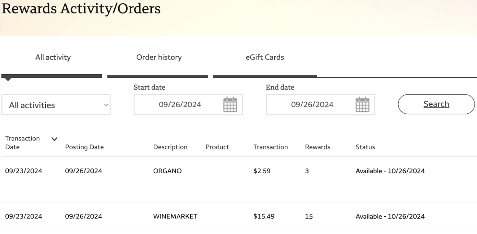Screenshot of the Wells Fargo account page