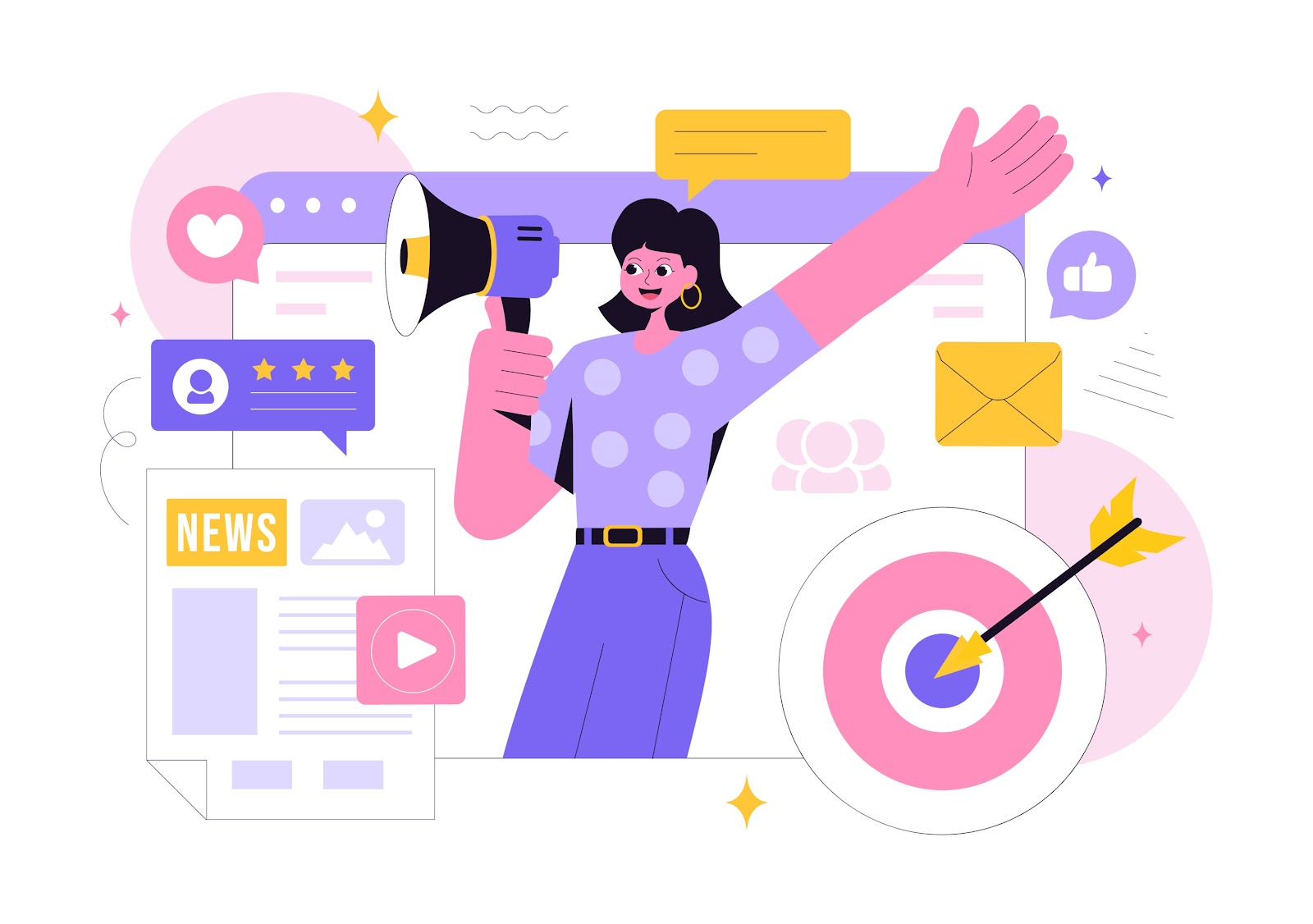 Marketer surrounded by digital tools and campaign elements powered by AI in Marketing Analytics
