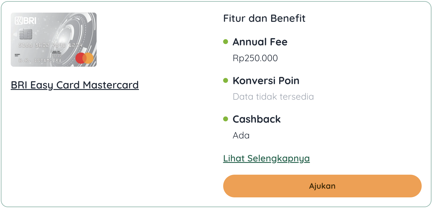 Ringkasan Kartu Kredit BRI Easy Card (Tuwaga)