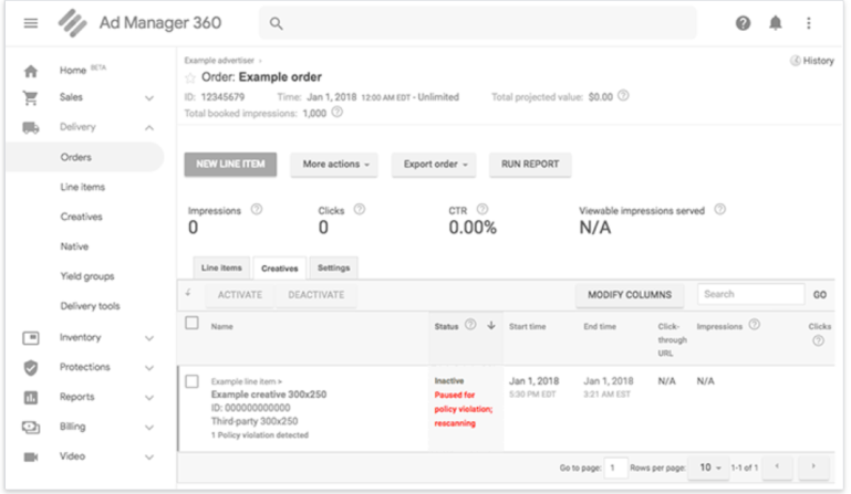 Google Ad Manager-Screenshot von Datenschutzverletzungen
