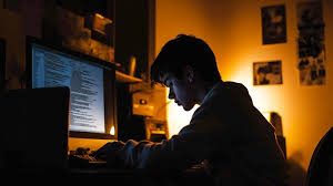 Coder working late night at home