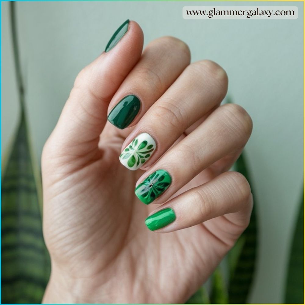 Close up of green fall nails Enjoying Skittle Nails