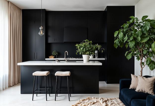 Elegant black minimal interior design