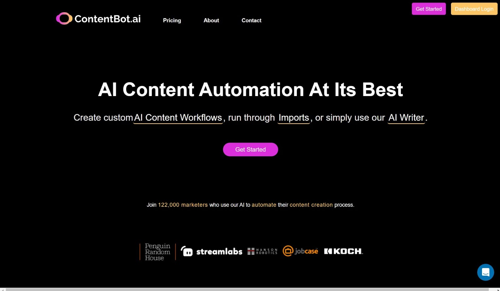 Screenshot of ContentBot website