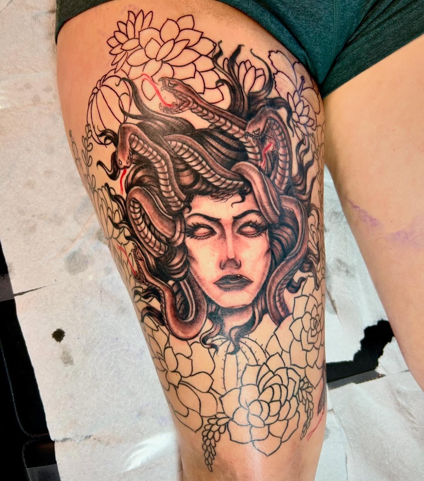 Medusa Thigh Tattoo