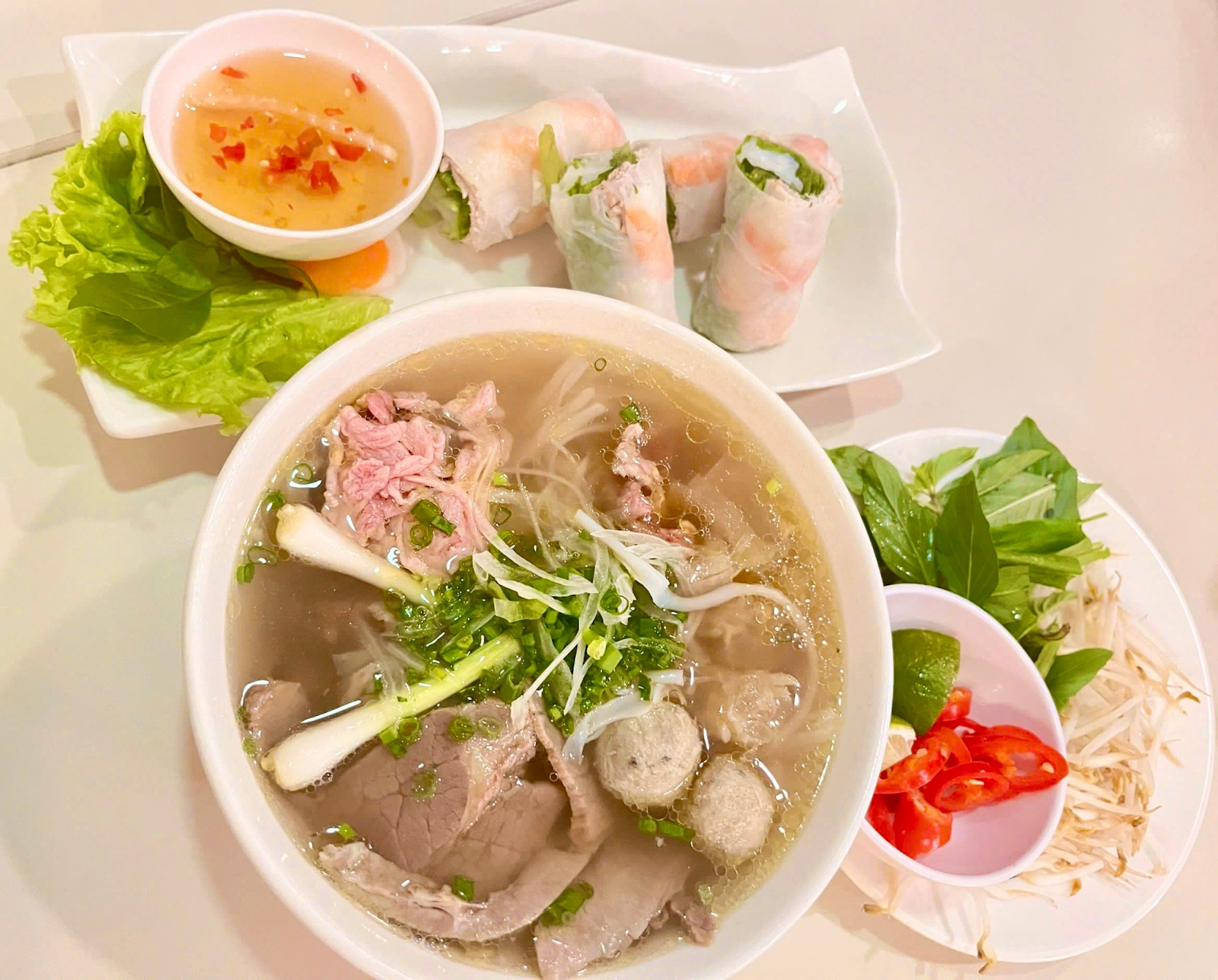 pho and spring rolls