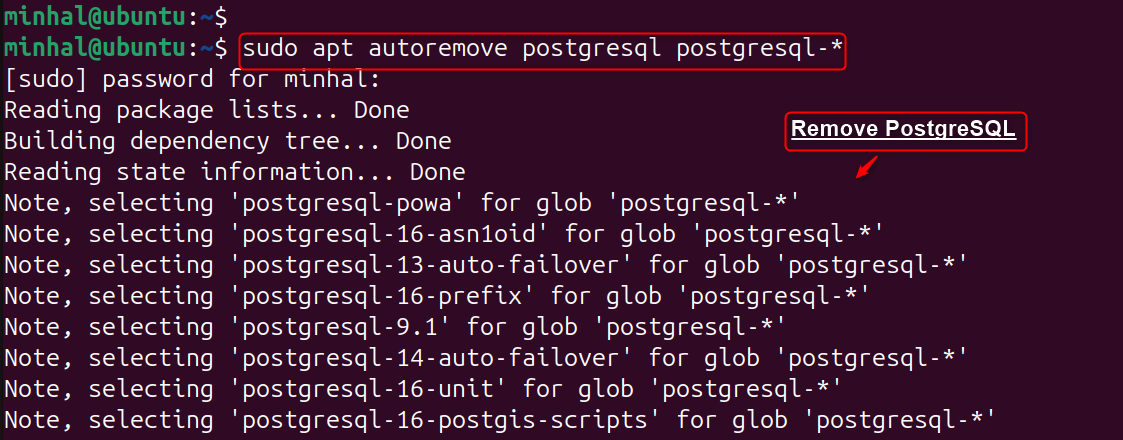 sudo apt autoremove postgresql postgresql-*