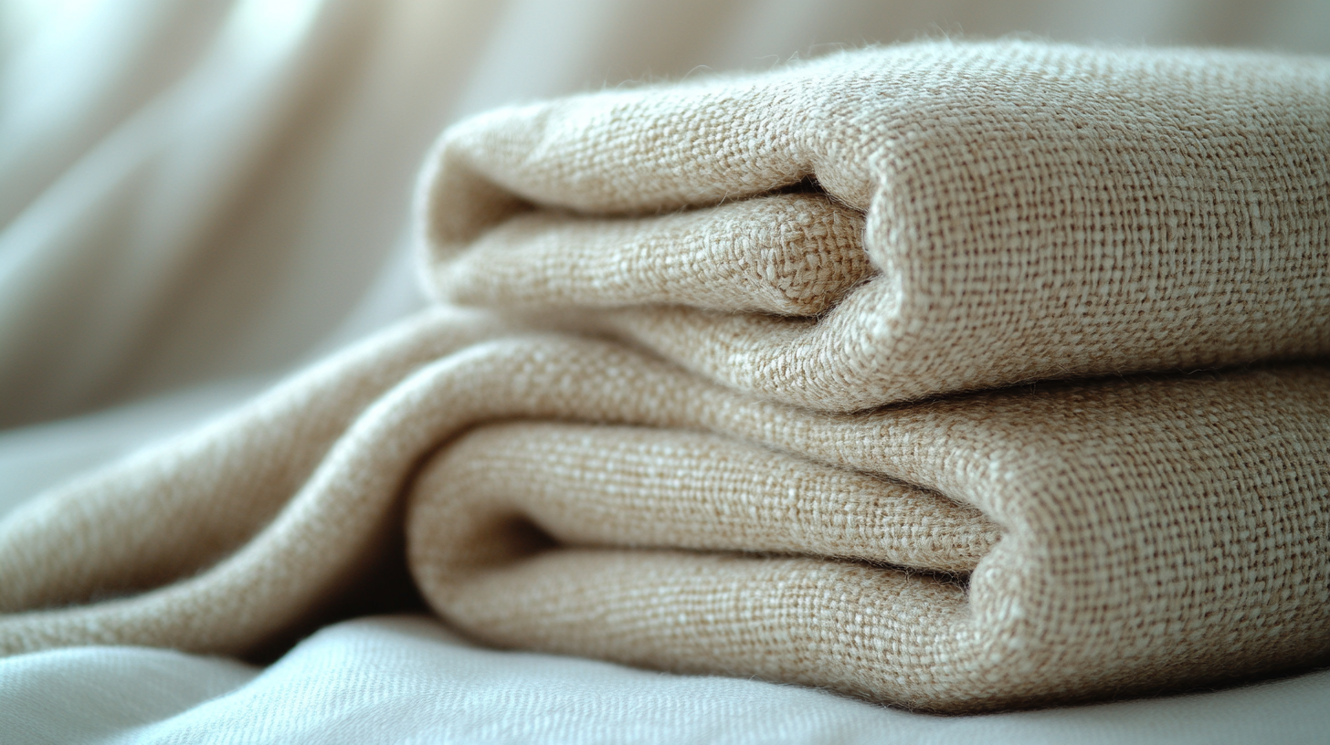 Neatly folded beige suit, displayed elegantly on a flat surface. The suit is well-tailored with a soft, sophisticated fabric, featuring a sharp and clean cut. The color is a subtle beige, with light lighting highlighting the details of the fabric. The background is neutral and minimalistic, creating a calm and refined atmosphere. The focus is on the texture and fit of the suit, emphasizing its crisp lines and elegant appearance.