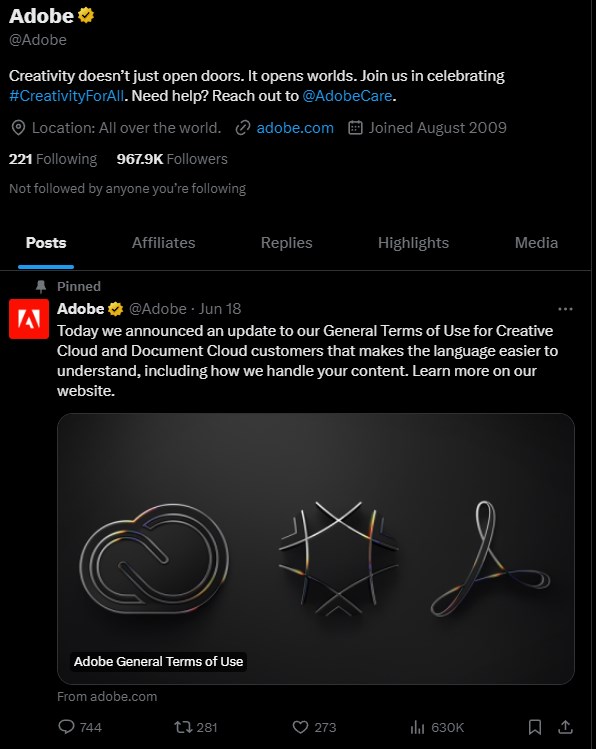 Adobe tweet with creative image with products logo