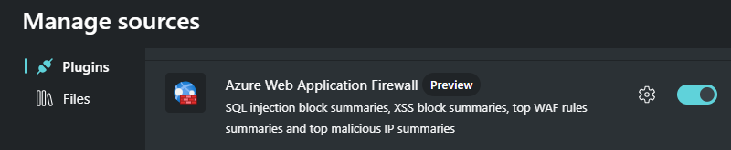 Screen capture of the Azure Web Application Firewall plugin.