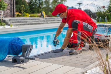 the complete guide to pool decks contractor screwing in composite decking custom built michigan