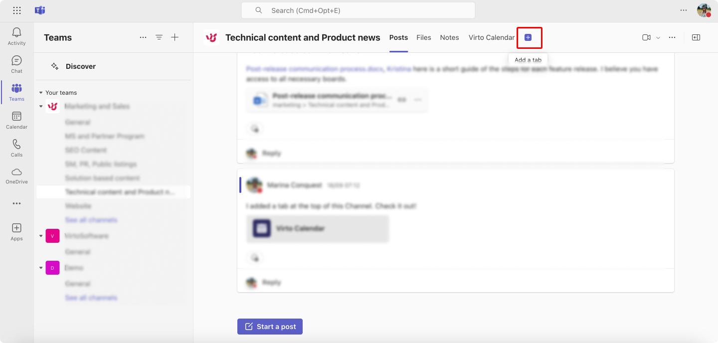 Pic. 13. Adding a channel calendar in Microsoft Teams.  