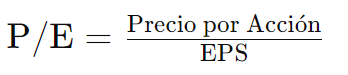 CÃ³mo Evaluar una Empresa para Invertir: Los 5 indicadores claves para valorar una empresa. En la imagen la formula de calculo de la relaciÃ³n precio sobre beneficio 