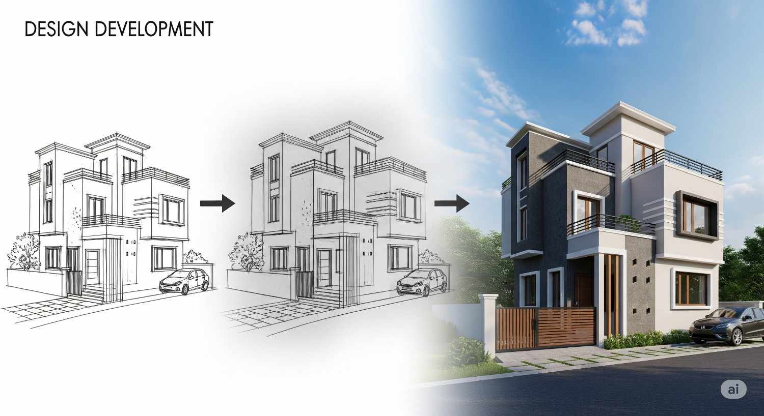 Side-by-side comparison of 3D design visualization and completed Bangalore home interior showing design accuracy