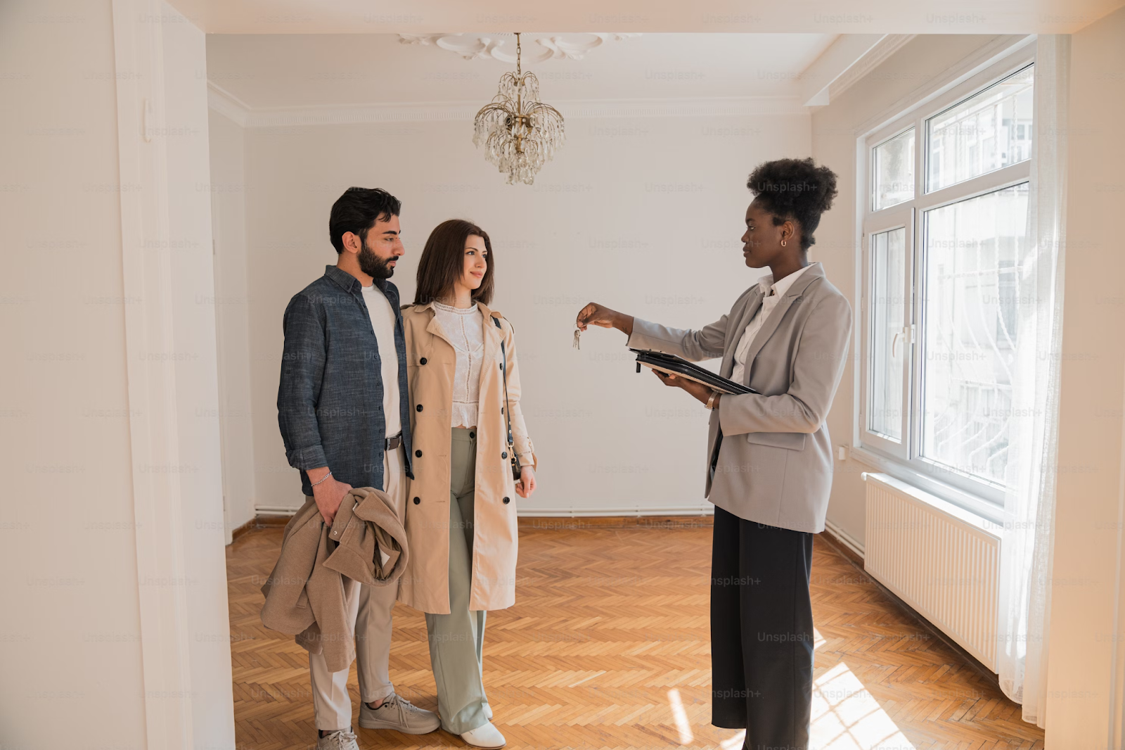 real estate agent talking to buyers