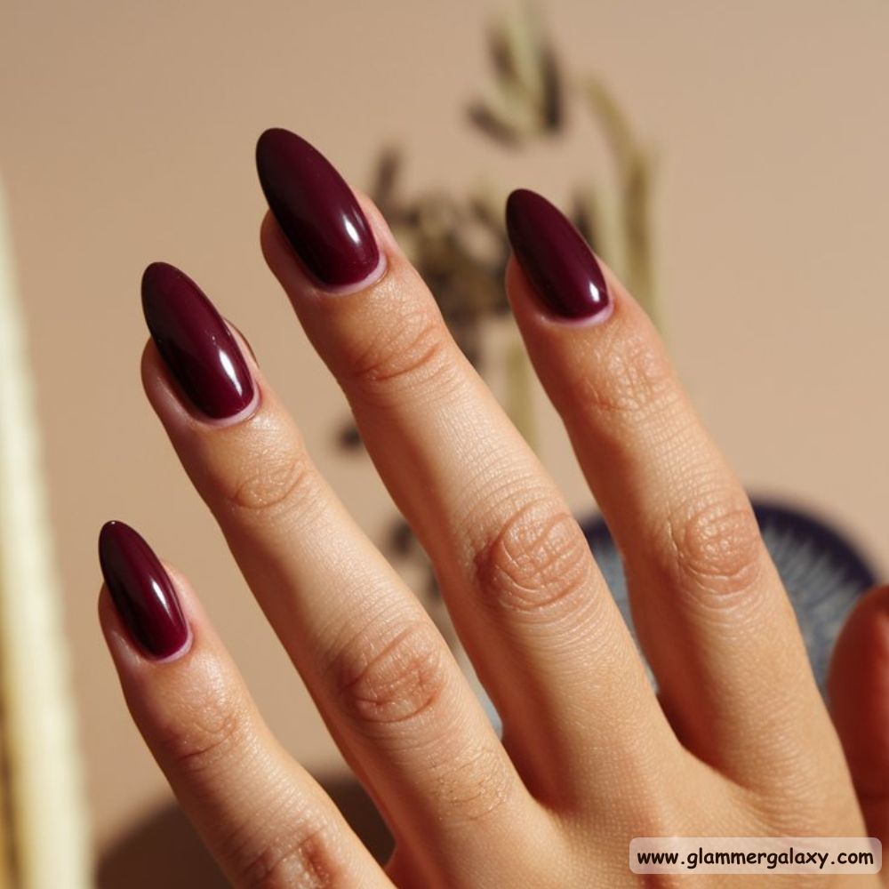 Almond Shaped Nails having Rich Burgundy Tones