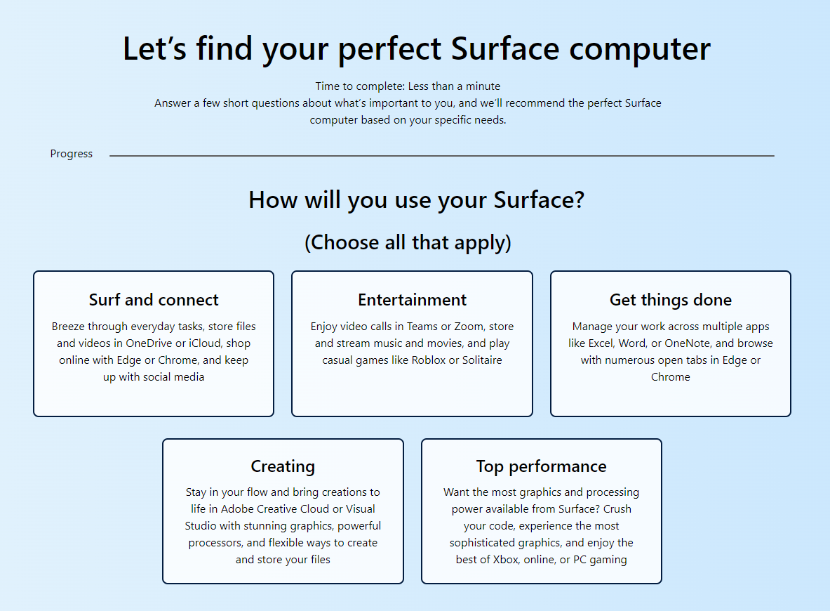 Microsoft Surface "Help Me Choose"