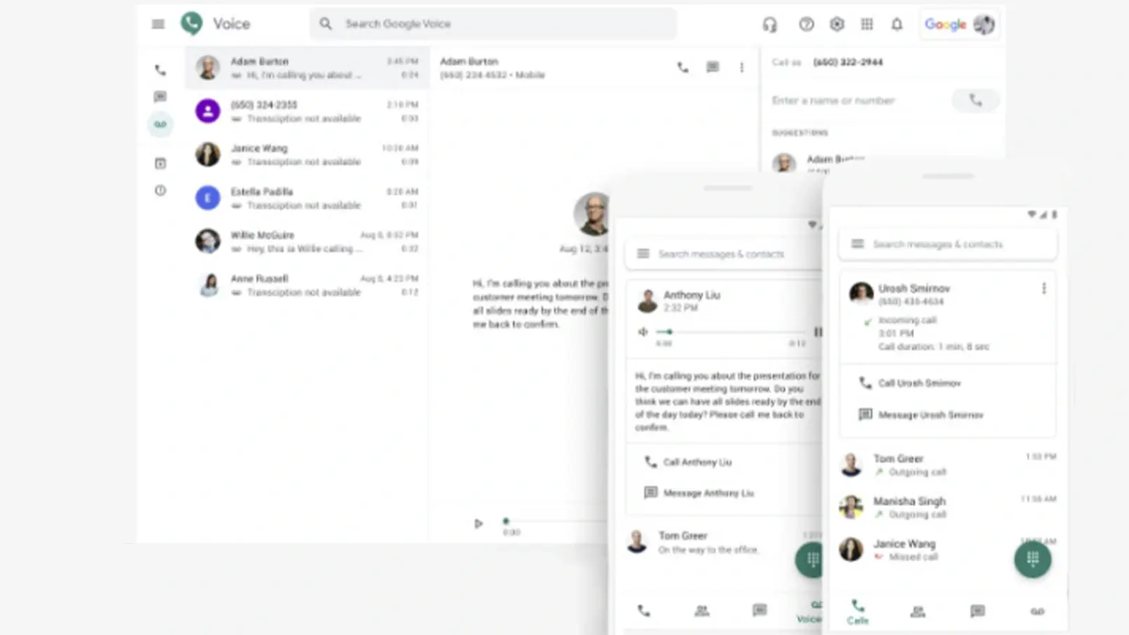 Google Voice dashboard