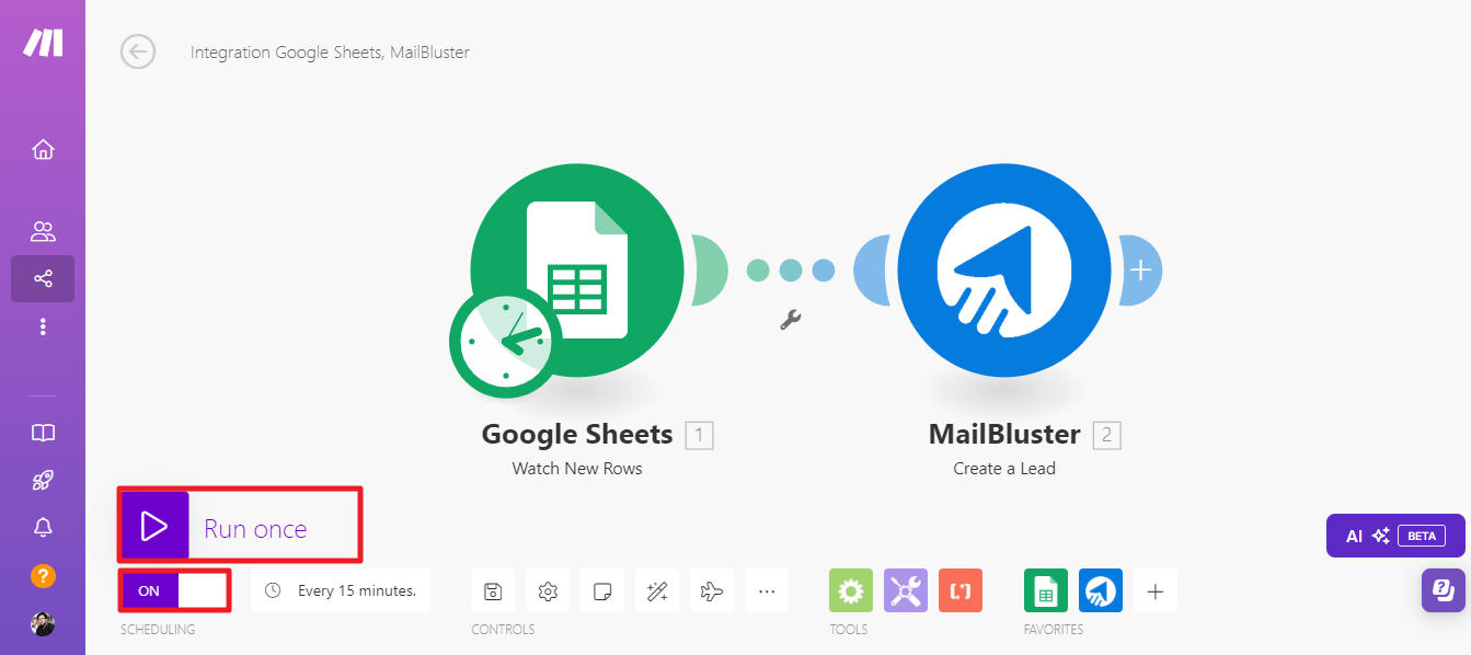  Run once & Scheduling in Make Dashboard