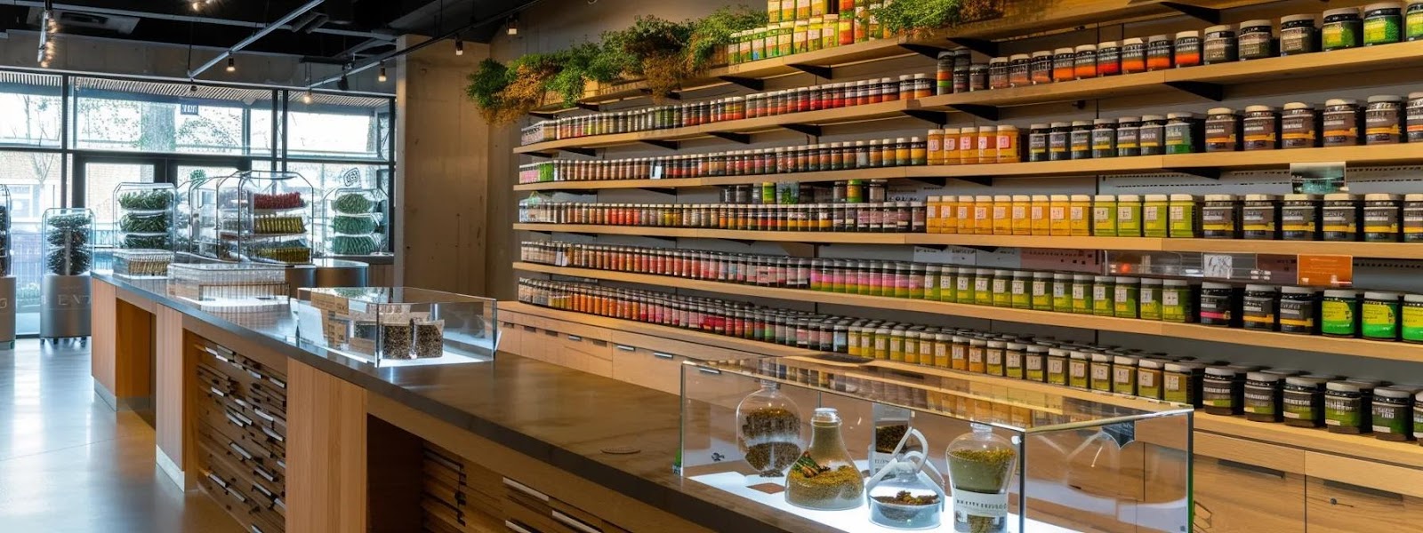 a sleek, modern display within arizona smokers showcases an array of vibrant kratom product forms, including colorful powders, neatly arranged capsules, and elegantly packaged extracts, all set against a polished urban backdrop that emphasizes a trendy, health-conscious lifestyle.