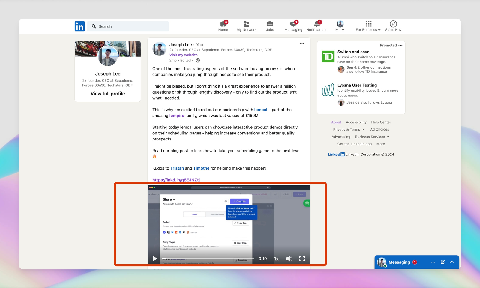 Screenshot of interactive product demos shared as a video on LinkedIn