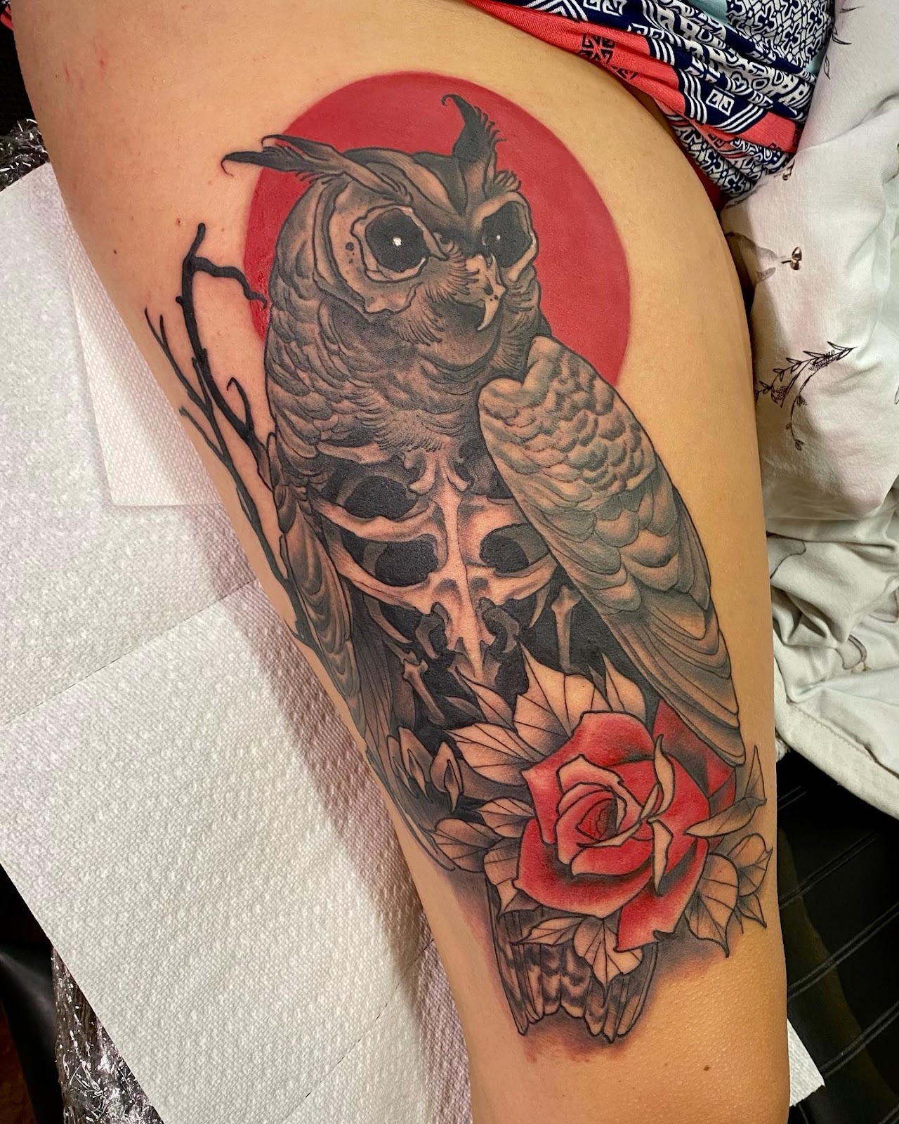Owl Thigh Tattoo