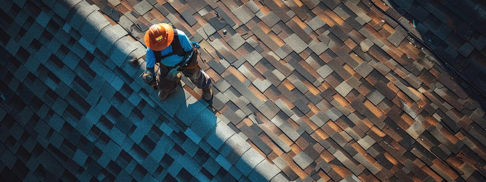 a worker carefully laying down shingles on a roof in new orleans, under the bright sun, ensuring a secure and protective installation.