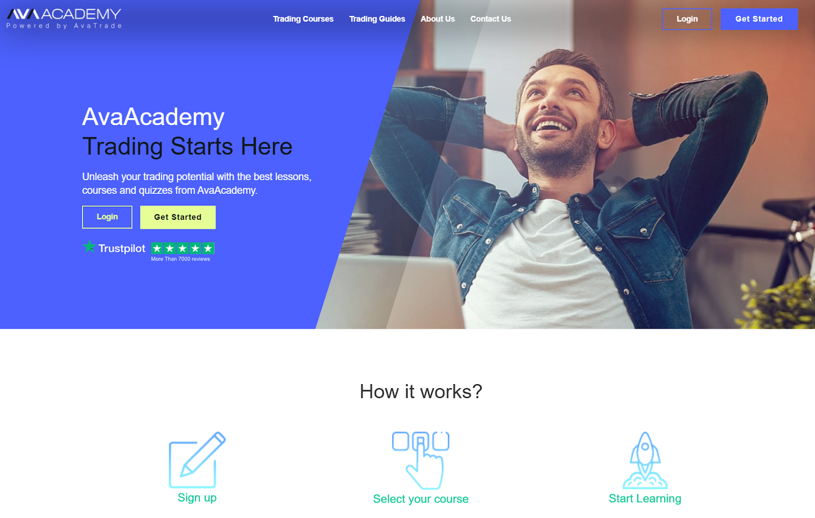 screenshot of ava academy homepage