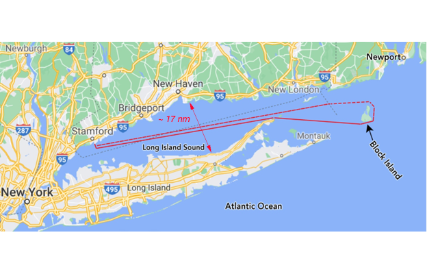 A map of long island sound with the chart. 