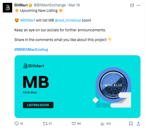 Mine Blue listing on BitMart, जानें डेट और टाइम 