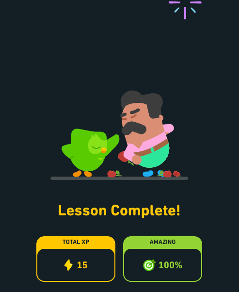 Duolingo lesson completion screen