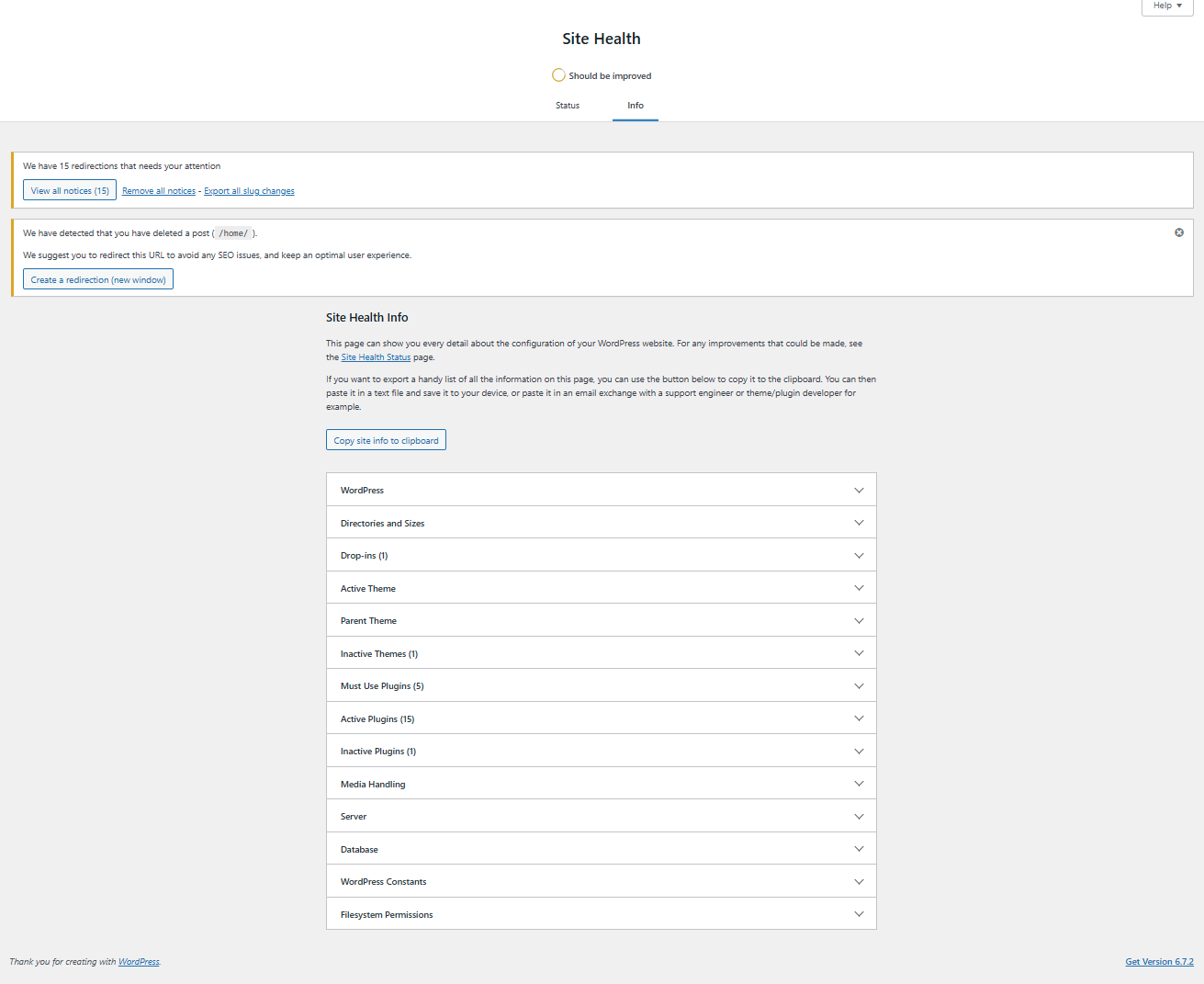 WordPress Site Health Info Feature