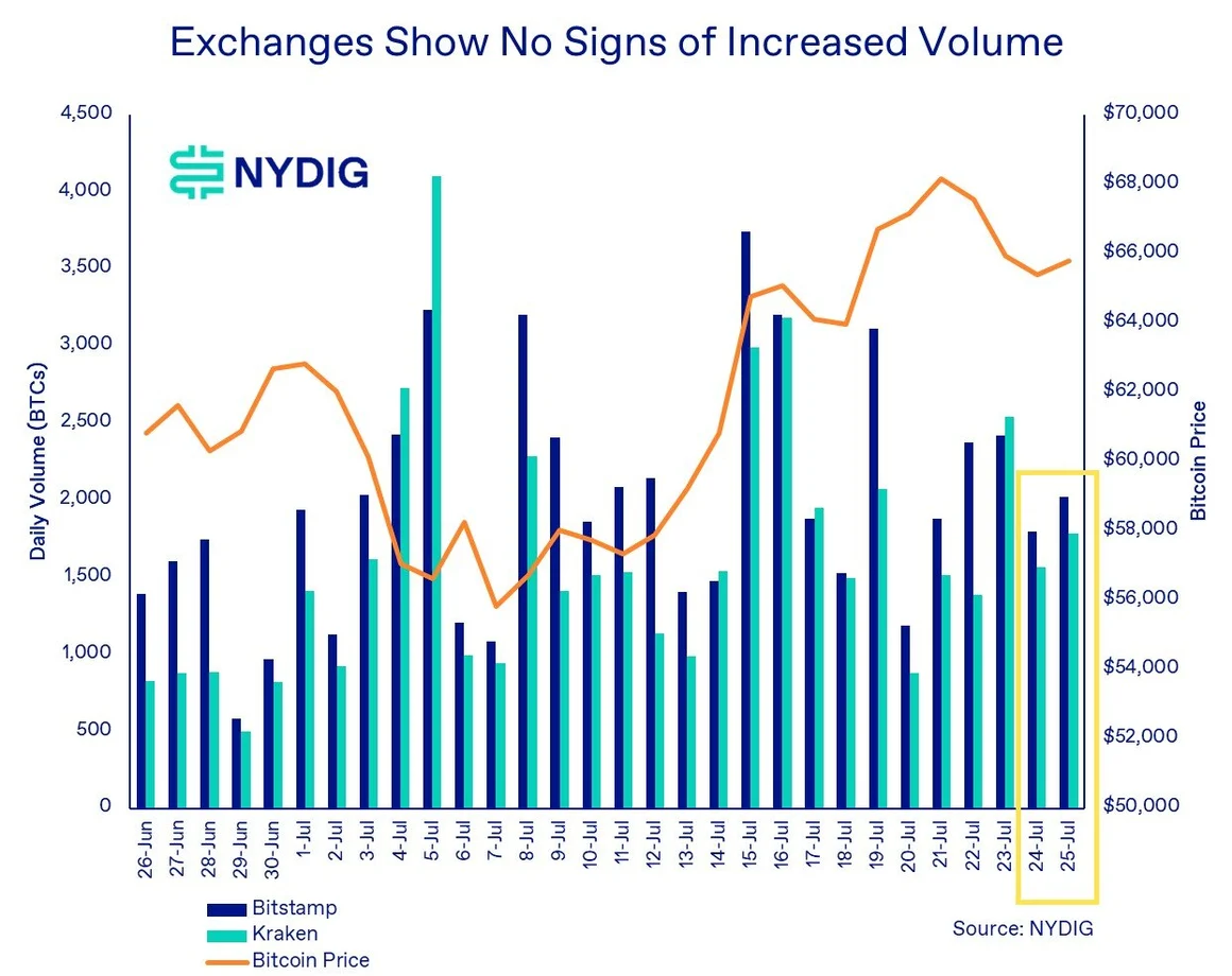 Chart from NYDIG showing no signs of increased volume