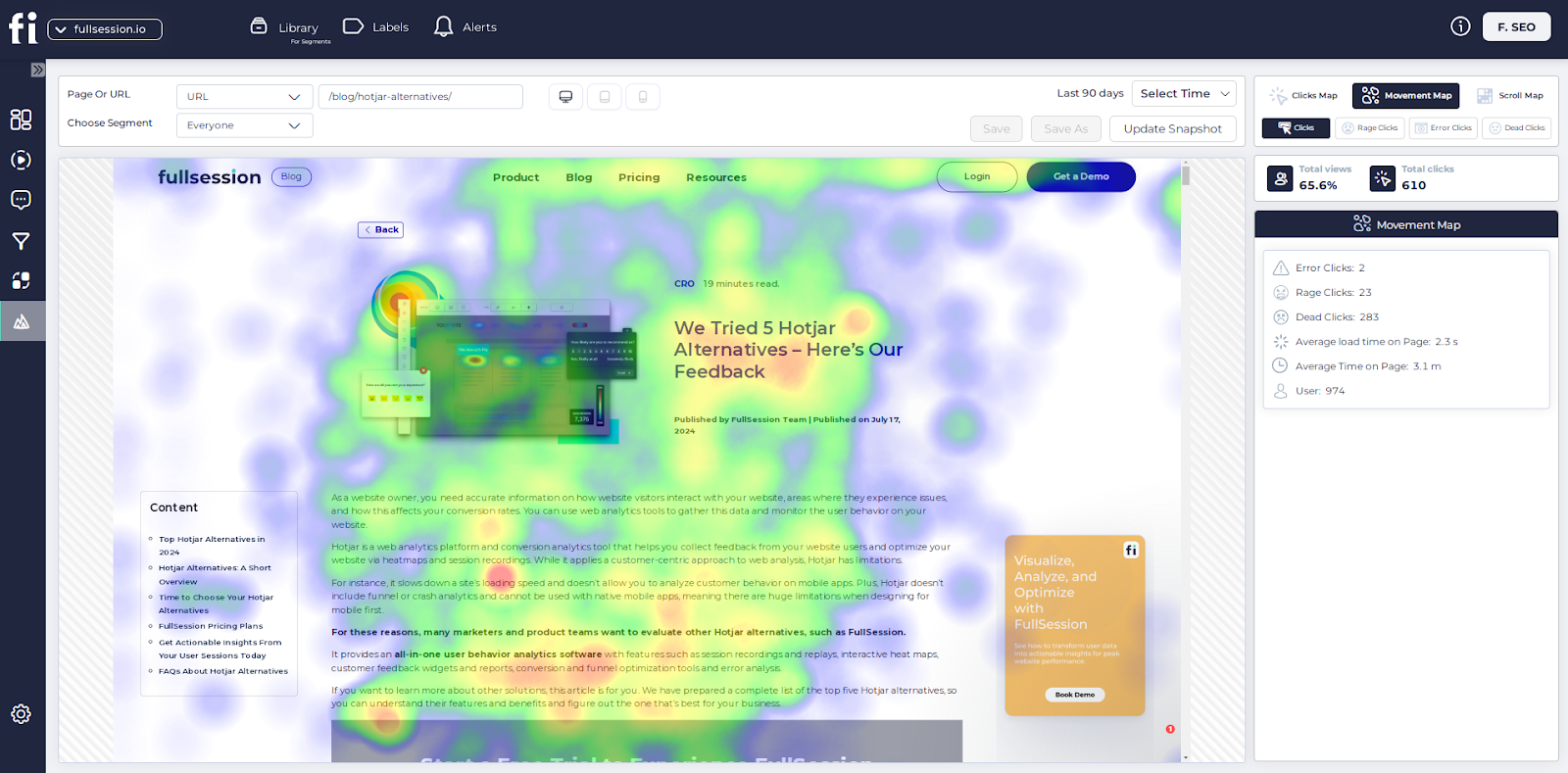 FullSession movement map for user experience optimization