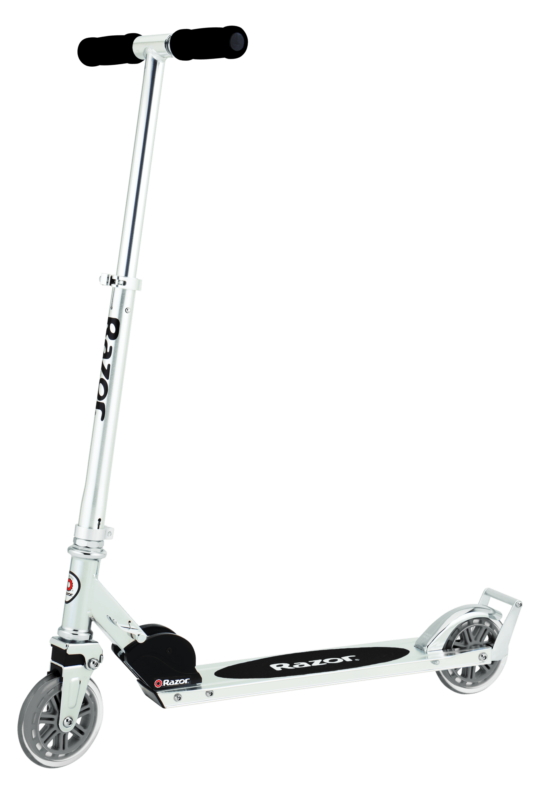 A Razor human powered, non-electric scooter.