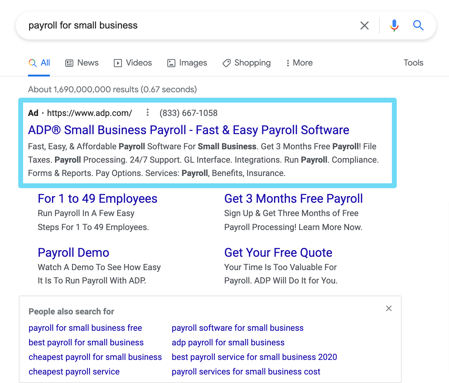 ADP PPC ad: Small Business Payroll - Fast & Easy Payroll Software