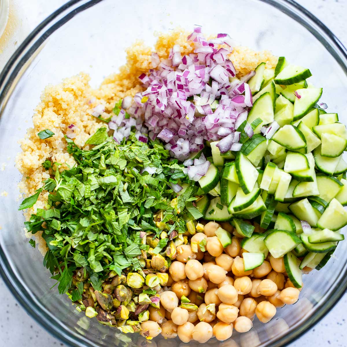 ingredients in bowl for jennifer aniston salad recipe